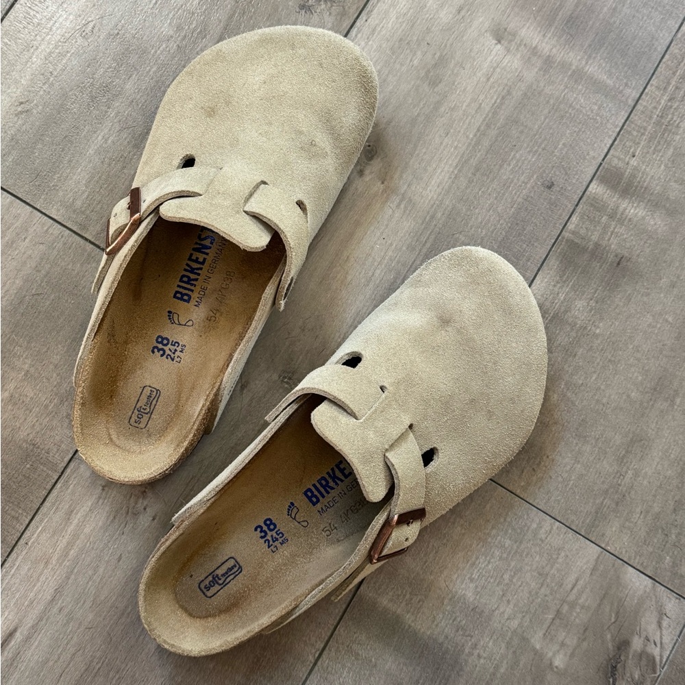 Birkenstock Boston Clog Taupe Suede Leather Soft Footbed